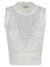 Ermanno Scervino Embellished High Neck Ribbed Sleeveless Top In Blanc De Bl