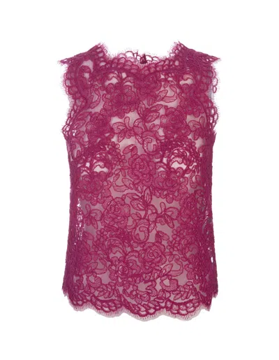 Ermanno Scervino Sleeveless Top In Fuchsia Floral Lace In Pink