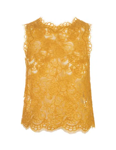 Ermanno Scervino Sleeveless Top In Yellow-orange Floral Lace