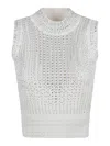 Ermanno Scervino Embellished High Neck Ribbed Sleeveless Top In White