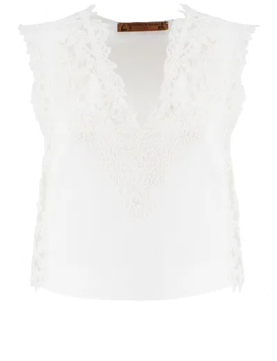 Ermanno Scervino Sleeveless Top With Exquisite Lace Detailing In White