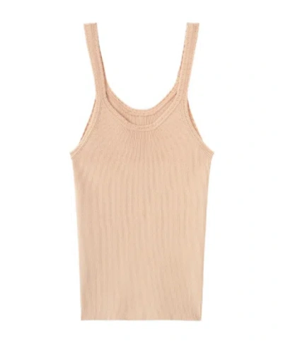Ermanno Scervino Sleeveless Viscose-blend Tank Top With Fine Straps And Micro-ribbing In Neutral
