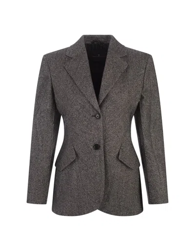 Ermanno Scervino Slim Fit Blazer With Herringbone Pattern In Black