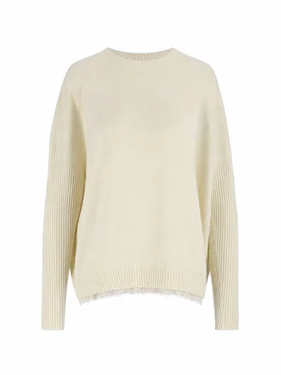 Ermanno Scervino Soft Knit Lace Trim Ribbed Sweater In Multi