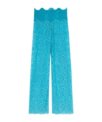 Ermanno Scervino Soft Macramé Lace Trousers In Blue