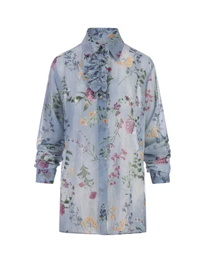 Ermanno Scervino Soft Shirt With Floral Print In Blue