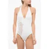 Ermanno Scervino Solid Color One Piece Swimsuit With Open Back And Lace Side In White