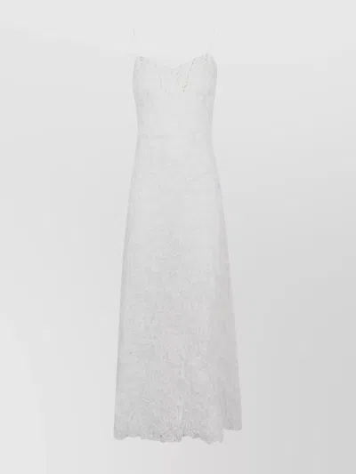 Ermanno Scervino Spaghetti Strap Lace Overlay V-neck Dress In White