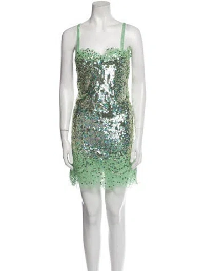 Pre-owned Ermanno Scervino Square Neckline Mini Dress In Green