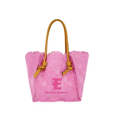 Ermanno Scervino Stitched Lace Handbag In Pink