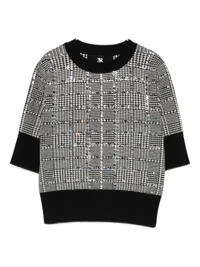 Ermanno Scervino Stone-embellished Houndstooth T-shirt In Black
