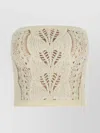 Ermanno Scervino Strapless Cropped Knit Top With Sheer Accents In Neutral