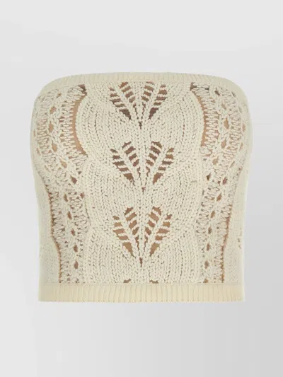 ERMANNO SCERVINO STRAPLESS CROPPED KNIT TOP WITH SHEER ACCENTS
