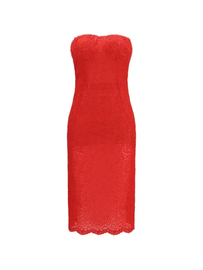 Ermanno Scervino Strapless Floral-lace Midi Dress In Red