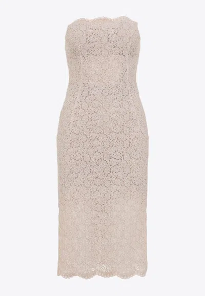 Ermanno Scervino Strapless Lace Midi Dress In White