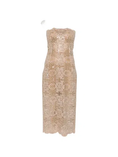 Ermanno Scervino Strapless Midi Dress In Brown