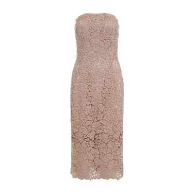 Ermanno Scervino Strapless Midi Dress With Floral Embroidery In Brown