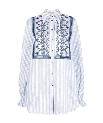 Ermanno Scervino Stripe-print Embroidered Shirt In White