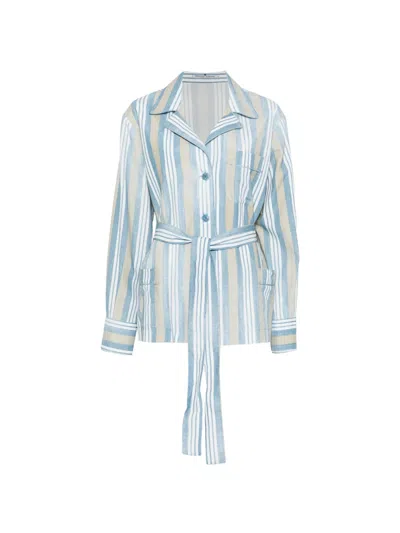 Ermanno Scervino Striped Belted Jacket In Blue