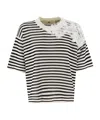 Ermanno Scervino Striped Cotton T-shirt With Floral Lace Detail In White