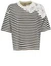 Ermanno Scervino Striped Cotton T-shirt With Floral Lace Detail