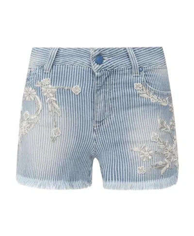 Ermanno Scervino Striped Embroidered Shorts In Gray