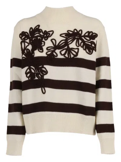 Ermanno Scervino High-neck Knit Sweater With Decorative Application In White