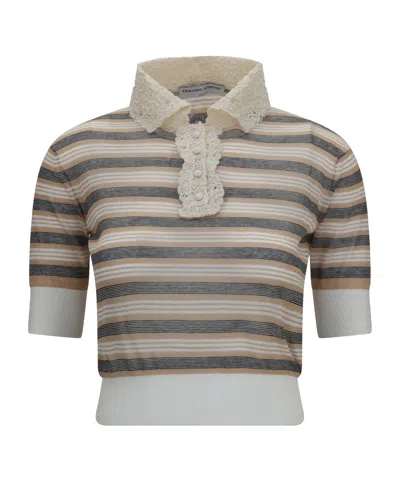 Ermanno Scervino Striped Knit Top In Gray