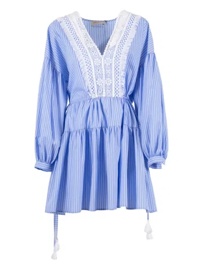 Ermanno Scervino Striped Lace-insert Mini Dress In Blue