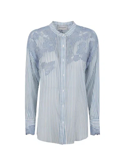 Ermanno Scervino Striped Lace Shirt In Blue