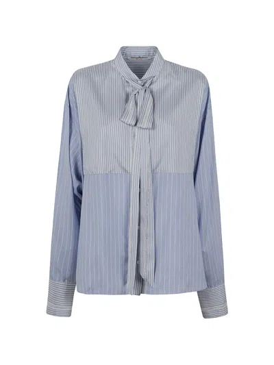 Ermanno Scervino Striped Lace-trim Shirt In Blue