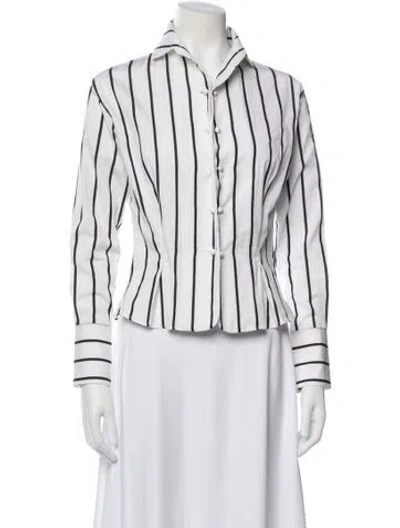 Pre-owned Ermanno Scervino Striped Long Sleeve Blouse In White