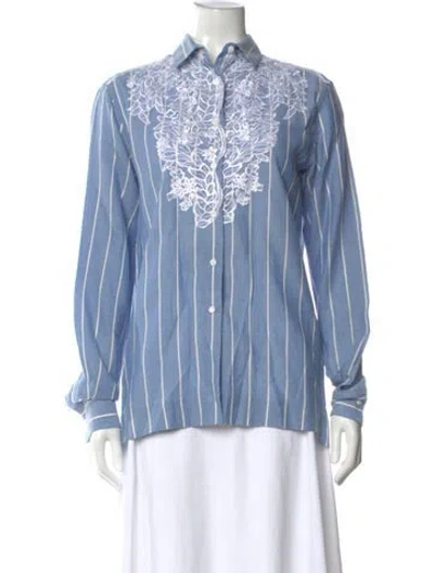 Pre-owned Ermanno Scervino Striped Long Sleeve Button-up Top In Blue/white