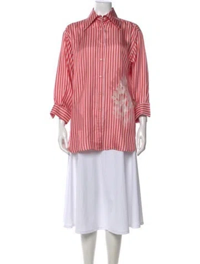 Pre-owned Ermanno Scervino Striped Long Sleeve Button-up Top In Pink