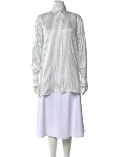 Pre-owned Ermanno Scervino Striped Long Sleeve Button-up Top W/ Tags In White