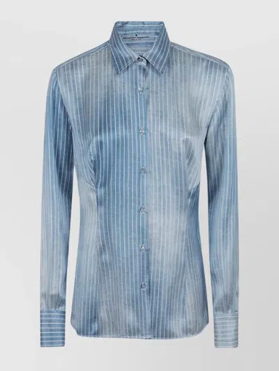 Ermanno Scervino Striped Pattern Cuffed Sleeves Top In Blue