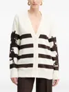 Ermanno Scervino Striped-pattern Floral-appliqué Cardigan In White