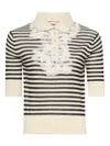 Ermanno Scervino Striped-pattern Lace-embellished Top In Neutral