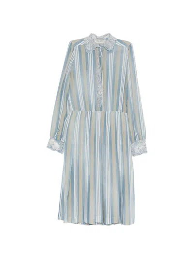 Ermanno Scervino Striped-pattern Lace-trim Dress In Blue