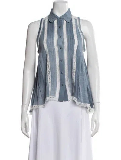 Pre-owned Ermanno Scervino Striped Sleeveless Button-up Top In Blue