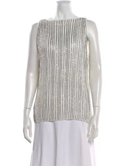 Pre-owned Ermanno Scervino Striped Square Neckline Top In White