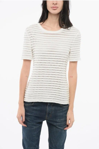 Ermanno Scervino Crystal-embellished Ribbed Blouse In Snow White_off White