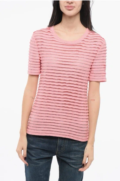 Ermanno Scervino Striped T-shirt With Rhinestones In Pink