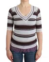 Ermanno Scervino Women  Striped Lace V-neck Short Sleeve Top Sweater