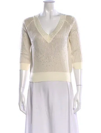 Pre-owned Ermanno Scervino Striped V-neck Sweater In Neutral