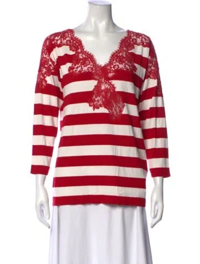 Pre-owned Ermanno Scervino Striped V-neck Sweater In Red