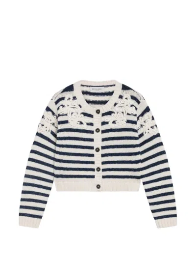 Ermanno Scervino Stripe-pattern Floral-embroidered Cardigan In Multi