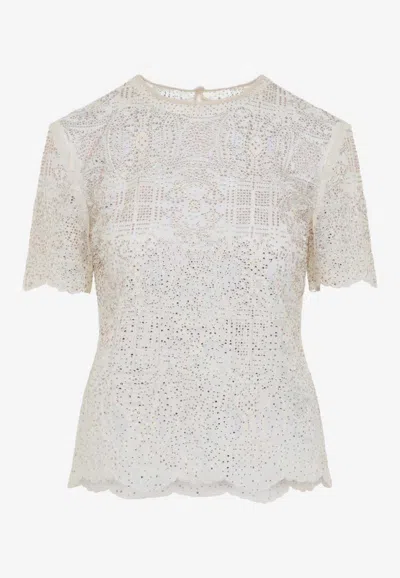 Ermanno Scervino Alabaster Lace Crystals Top In White