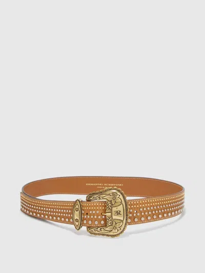 Ermanno Scervino Studded Leather Belt In Brown