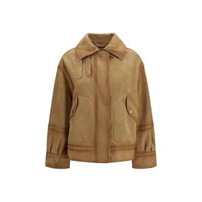 Ermanno Scervino Suede Aviator Bomber Jacket In Brown